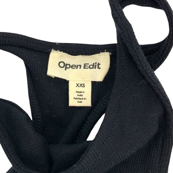 Open Edit Crewneck Rib Bodysuit In Black Size XXS NWT $19 MSRP - Picture 3 of 7